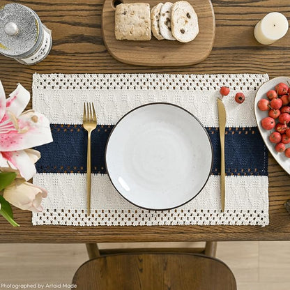 Artoid Mode Dark Blue Farmhouse Rustic Placemats Set of 4,12x18 Inch Seasonal Holiday Hollow Table Mats Party Kitchen Dining Decoration