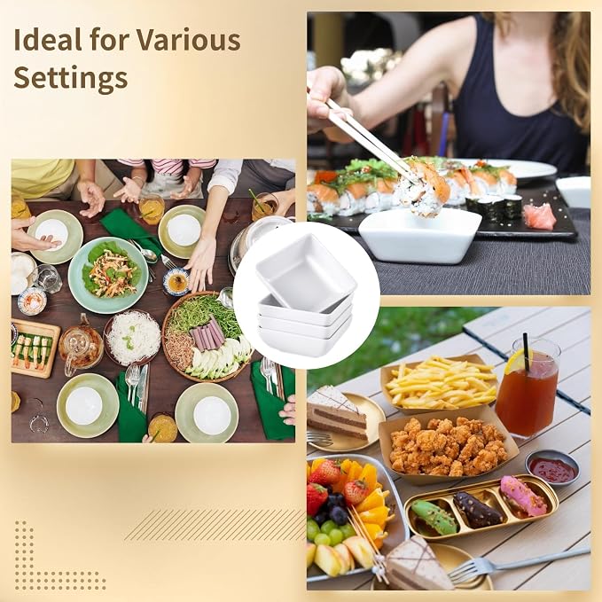 Homaisson 50 Pcs Melamine Dipping Bowls, White Sauce Cups - Mini Serving Dishes for Sushi & Condiments, Portable Catering Set for Party and Picnic Events