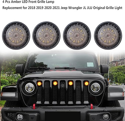 4Pcs LED Grille Light Kits Waterproof White LED Front Grille Lamp for 2018-2021 Wrangler JL JLU Original Grille with W/Fuse Adapter