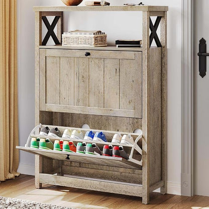 YITAHOME Shoe Cabinet with 2 Flip Drawers | Entryway Shoe Storage Cabinet with Open Shelves, Free Standing Hidden Shoe Rack Storage Organizer for