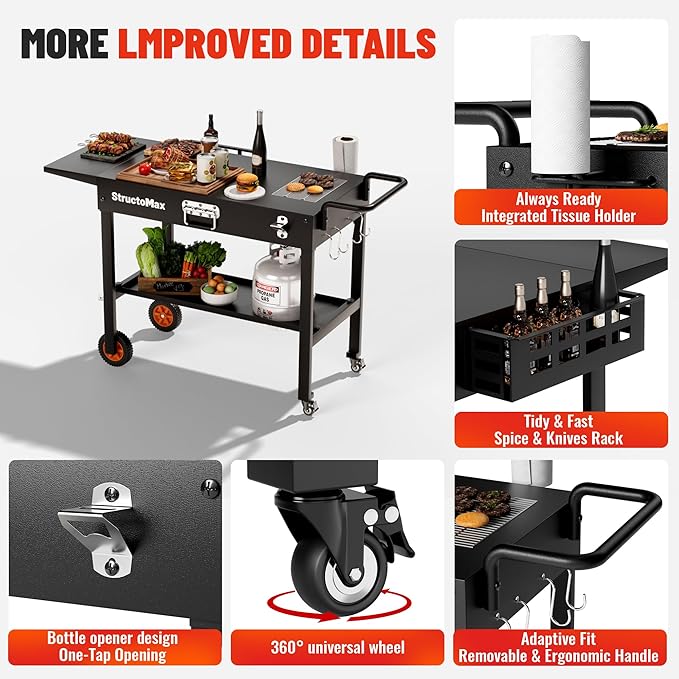 Outdoor Grill Table, Portable Grill Cart with Storage and Wheels, Fits 17/22 Inch Blackstone Griddle, Ninja Grille & More, Outdoor Grill Station for Camping, Patio, Backyard & Tailgating