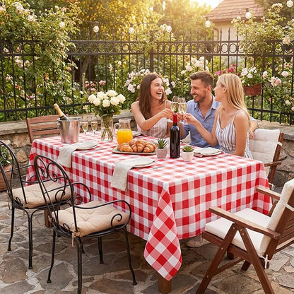 Softalker Gingham Checkered Tablecloth Square - Outdoor Waterproof Buffalo Plaid Table Cloth, Stain Resistant Washable Table Cover for Picnic, Camping, Dining - Red and White, 54 x 54 Inch