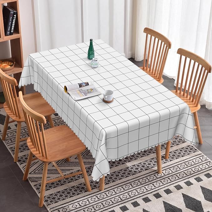 White Check Tablecloth 60x120 Inch Rectangular Classic Stripes Table Cloth Dust-Proof Table Cover Protector for Home Restaurant Picnic Camping BBQ Waterproof Resistant Polyester Tablecloths