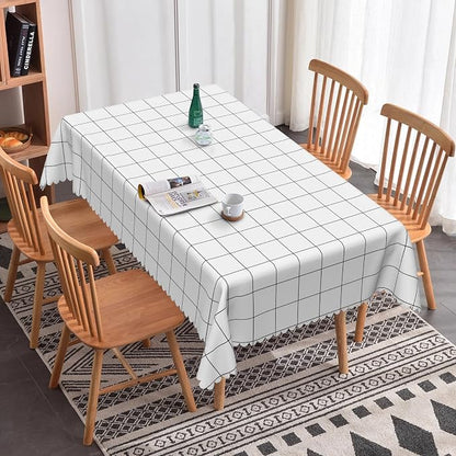 White Check Tablecloth 60x120 Inch Rectangular Classic Stripes Table Cloth Dust-Proof Table Cover Protector for Home Restaurant Picnic Camping BBQ Waterproof Resistant Polyester Tablecloths