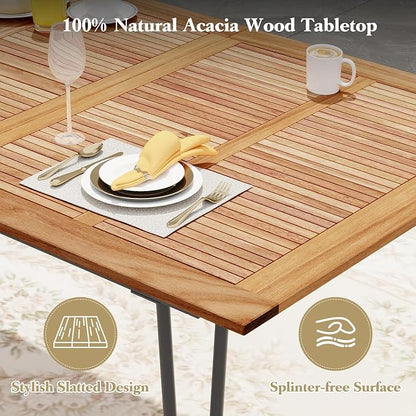 Tangkula 86.5" Large Patio Dining Table for 8, Acacia Wood 8-Person Dining Table with 2" Umbrella Hole & Metal Legs & Adjustable Foot Pads, Rectangular Outside Table for Garden, Poolside & Backyard
