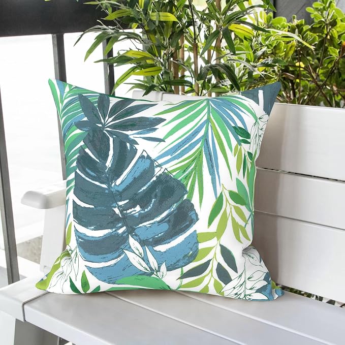 LVTXIII Outdoor Pillow Covers 20x20 Inch, 2 Pack Large Square Throw Pillow Cases, Fade-Resistant Cushion Covers for Patio Furniture Sofa, Garden Porch, Islamorada Blue Green
