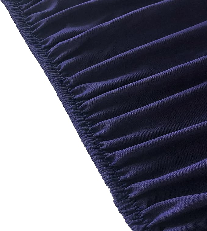 NEWISHER Round Fitted Table Cover Spandex Stretch Tablecloth Navy Blue Table Top Cover with Elastic Edged for Dining Picnic Patio 60 inch