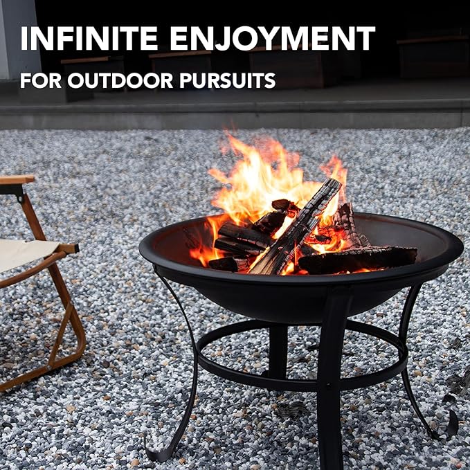 Panovue 22 in Firepit for Outside Outdoor Small Fire Pit,Durable Firepit with Mesh Lid,Log Grate,and Fire Poker,Fire Pit for Outside Backyard.Deck.Camping and Picnic