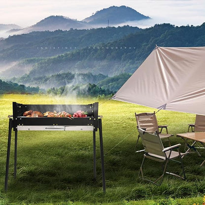 Barbecue Charcoal Grill, 27.56 * 15.75 * 9.25in Charcoal Grill Height Adjustable Barbecue Grill Outdoor Cooking Grills Portable Bbq Tool Kits with Seasoning Board for Outdoor Cooking Barbecue Picnics