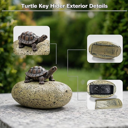 Turtle Key Hider Outdoor Waterproof Resin Garden Decor Spare Key Secret Box | Hidden Compartment on Bottom, Stores Keys and Small Trinkets, Charming Decorative Accent for Lawn and Flower Beds