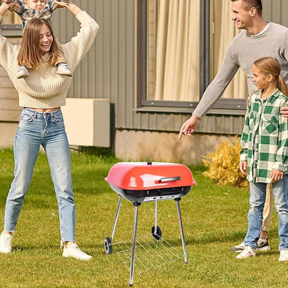 Charcoal Grills - 22 inch grill with wheer and handle, including lid and bbq net,suitable for camping, picnics, backyards and patios (Hamburger grill)