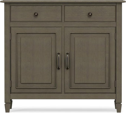 SIMPLIHOME Connaught 40" Wide Solid Wood Cabinet in Farmhouse Grey | Traditional slim entryway and living room organizer for hats, gloves, shoes and keys with space-saving storage design.