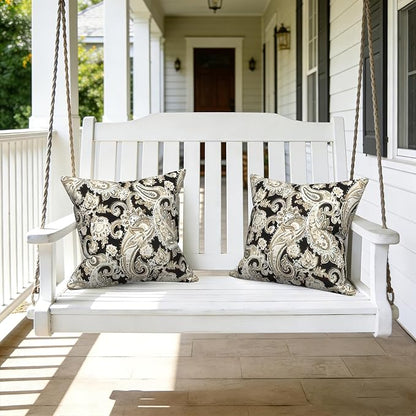 LVTXIII Outdoor Pillow Covers 20x20 Inch, 2 Pack Large Square Throw Pillow Cases, Fade-Resistant Cushion Covers for Patio Furniture Sofa, Garden Porch, Paisley Black