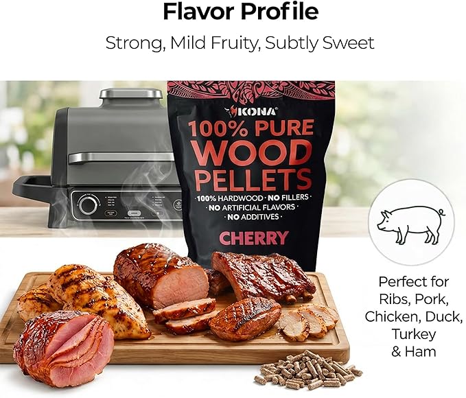 Kona 100% Cherry Smoker Pellets, Intended for Ninja Woodfire Outdoor Grill, 16 lb Resealable Bag