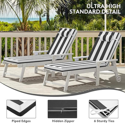 Chaise Lounge Cushion for Outdoor Furniture, Waterproof, Fade-Resistant and Tear Resistant, Patio Lounger Pads with Removable Cover for Pool, Deck, Lawn, 72x21x4 Inch, Black & White Stripe