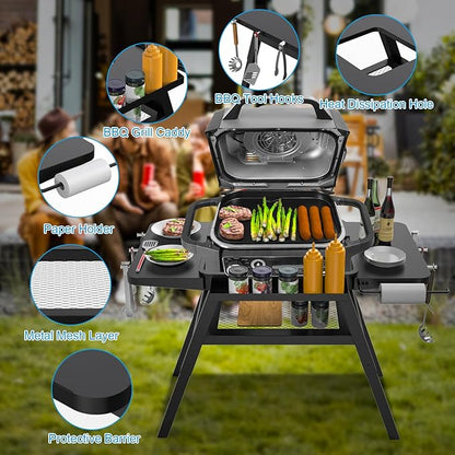 Grill Stand for Ninja Woodfire Outdoor Grills, Portable Adjustable Grill Cart Table for Ninja XSKUNSTAND OG700 OG800 OG900 OO101 Series & for Artisan MO201 Pizza Oven Stand Accessories with Shelves