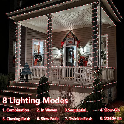 YEGUO Solar Rope Lights Outdoor Waterproof, 66ft 200 LED Red and White String Lights, 8 Modes Fairy Lights in Clear Thin Tube