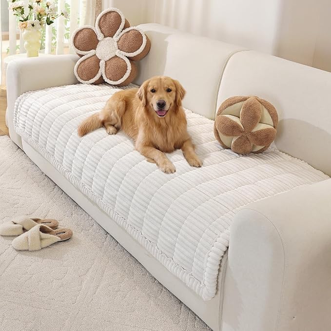 OstepDecor Couch Cover for Dogs, Washable Non Slip Sofa Cover for Pets | Soft Couch Covers for Sofa, Loveseat and Sectional, Furniture Protector Against Pet Hair & Dirt (35.4" x 82.7", White)