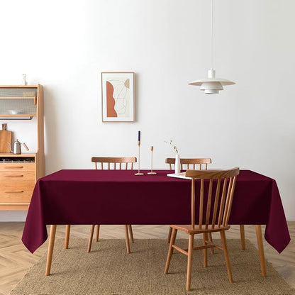 DWCN Rectangle Christmas Tablecloth - 54 x 80 Inch - Waterproof Stain and Wrinkle Resistant Washable Table Cloth, Decorative Fabric Table Cover for Kitchen Dining Room Party and Outdoor Use, Burgundy