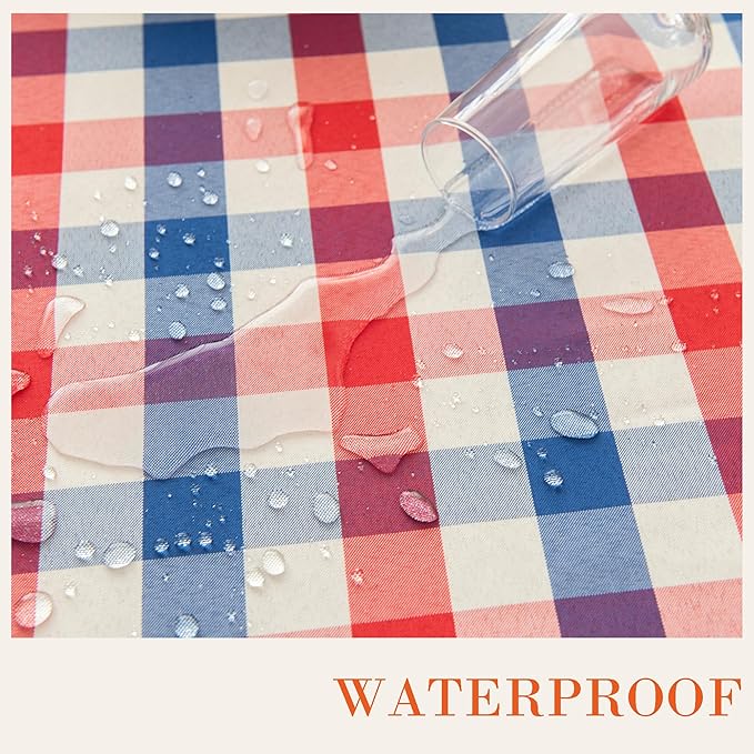 Patriotic Waterproof Tablecloth - Red, White & Blue Buffalo Plaid Table Cover, Stain-Resistant & Washable, Indoor & Outdoor Picnic Tablecloth for 4th of July, Memorial Day