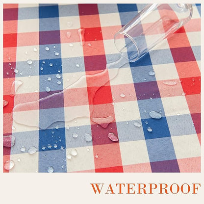 Patriotic Waterproof Tablecloth - Red, White & Blue Buffalo Plaid Table Cover, Stain-Resistant & Washable, Indoor & Outdoor Picnic Tablecloth for 4th of July, Memorial Day, W60 x L144 inch
