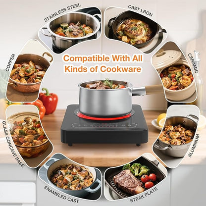 Electric Cooktop, 1800W Portable Electric Stove with LED Touch Control, Single Burner Infrared Hot Plate with Child Safety Lock, 99 Timer and Overheat Protection for Dorm Home RV Camping