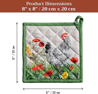 Maison d' Hermine Pot Holders 100% Cotton Heat Resistant Potholders 8" x 8" Hot Pads with Loop BBQ Cooking Baking Hotel Farmhouse Kitchen Handling Hot Pans Spring Summer (Pack of 1, Basse Cour)