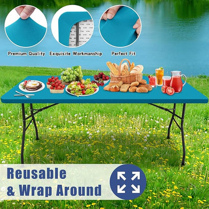 Moosfor 2 Pack Rectangle Spandex Fitted Table Cloth, 6FT Elastic Tablecloth | Washable Picnic Table Cover, Stretch Waterproof Table cloths for Party, Patio, Dining, Kitchen, 30" x 72", Teal