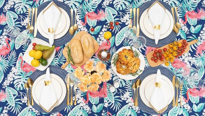 YiHomer Indoor Outdoor Tabletop for Spring Summer Decorations, Picnics and Dinner Parties - Stain and Water Resistant, Flamingo Dancing, Zipper Tablecloth, 60 x 120 Rectangle with Umbrella Hole