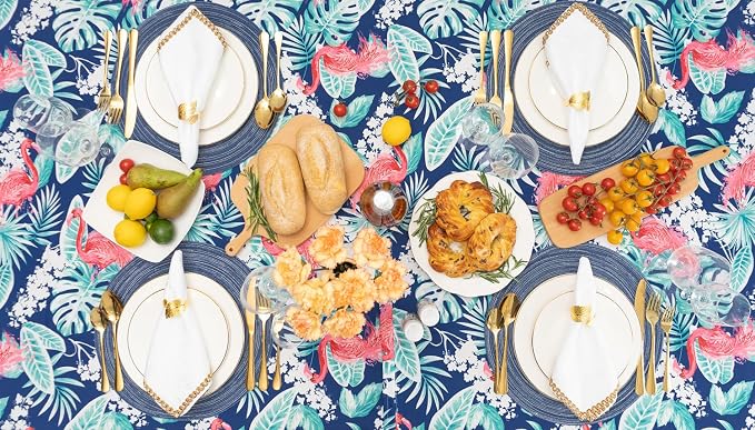 YiHomer Indoor Outdoor Tabletop for Spring Summer Decorations, Picnics and Dinner Parties - Stain and Water Resistant, Flamingo Dancing, Tablecloth, 60 x 84 Rectangle
