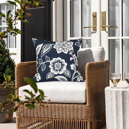 LVTXIII 2 Pack Outdoor Pillow Covers ONLY 18x18 Inch, Water-Repellent Square Decorative Cushion Covers for Patio Furniture, Garden, Sofa, Elegant Vines Navy