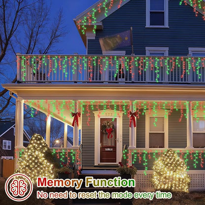 YEGUO 33ft 400 LED Red and Green Icicle Lights Outdoor Waterproof, 80 Drops Icicle String Light Connectable, 8 Modes Icicle Christmas Lights with Memory Timer