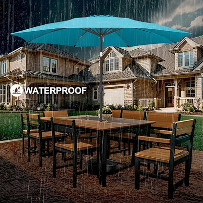 FLAME&SHADE 11 ft Patio Umbrella - Table Umbrella Outdoor with Push Button Tilt and Crank, UV Protection, 8 Sturdy Ribs, Market Umbrella for Garden, Deck, Backyard, Lawn, Pool and Beach(Aquablue)