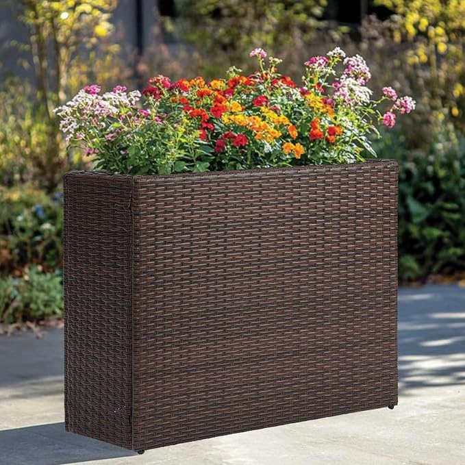 SUNNYPARK Large Rectangular Planter for Outdoor Rattan Block Box 38x11x30'' | All-Weather, Handmade PE Rattan, Removable Liner, Indoor Outdoor, Patio Porch Garden, Modern Design for Plants Flowers
