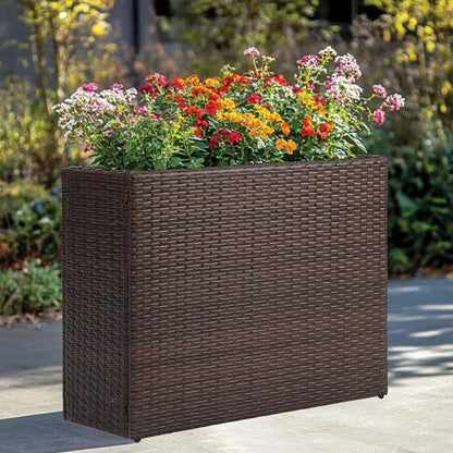 SUNNYPARK Large Rectangular Planter for Outdoor Rattan Block Box 38x11x30'' | All-Weather, Handmade PE Rattan, Removable Liner, Indoor Outdoor, Patio Porch Garden, Modern Design for Plants Flowers