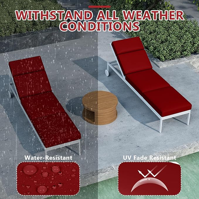 Chaise Lounge Cushions Outdoor, 80 x 26 x 4 Inch Lounge Chair Cushions for Outdoor Furniture - Waterproof Lounge Patio Replacement Cushion, 4In Fade-Resistant ThickPatio Chaise Lounge Cushion