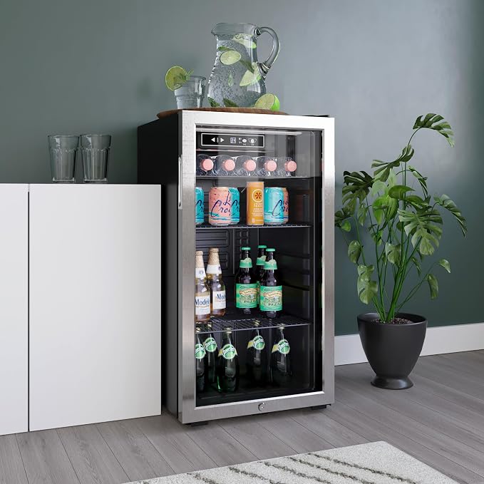 EdgeStar BWC121SSLT 18 Inch Wide 80 Can Capacity Ultra Low Temp Beverage Center | Freestanding, 80 Can Capacity, Ultra Low Temp, Reversible door, Digital Display, LED Light, Door Lock, Stainless Steel