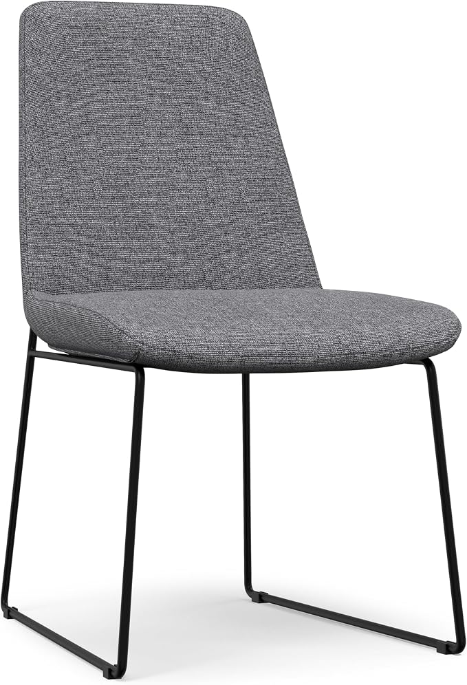 SIMPLIHOME Hayley Vegan Leather Dining Chairs in Cream (Set of 2) | Modern minimalist dining chairs with a metal sled base and a cushioned seat; kitchen or side chairs.