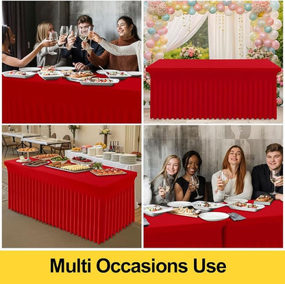 Smiry 2 Pack Spandex Elastic Fitted Table Cloth Skirt for 8FT Table | Stretch Washable Table Cloth, Banquet Table Cover for Wedding, Party, Indoor & Trade Shows, (Red, 96Lx36Wx30H)