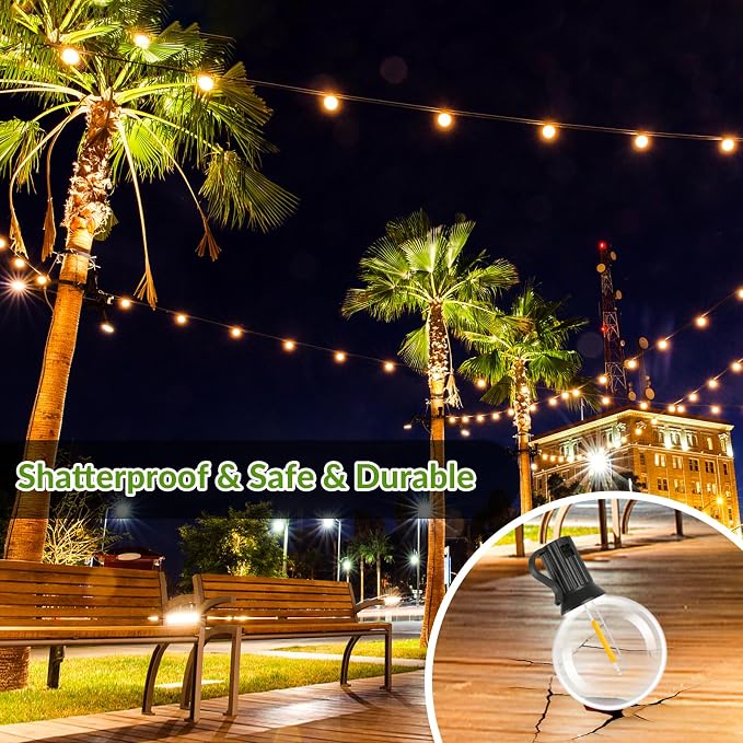 200FT(2 x100FT) G40 Solar String Lights, Globe Outdoor String Lights with 104 E12 Waterproof LED Bulbs, 2700K Shatterproof Patio Lights, Solar Powered Hanging Lights for Christmas Patio Backyard Porch