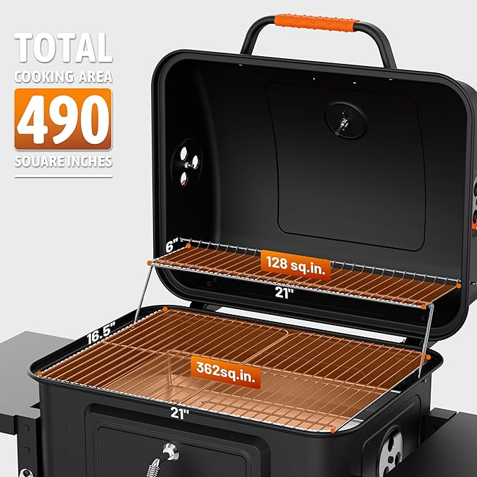 KEYO GRILL 24-Inch Barrel Charcoal Grill, Dual Venting System Outdoor BBQ Grill with Height Adjustable Charcoal Pan, Foldable Side Tables Outdoor Large Barbecue Grills for Backyard and Camping.