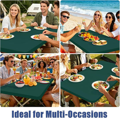 Moosfor 2 Pack Rectangle Spandex Fitted Table Cloth, 5FT Elastic Tablecloth | Washable Picnic Table Cover, Stretch Waterproof Table cloths for Party, Patio, Dining, Kitchen, 30" x 60", Blackish Green