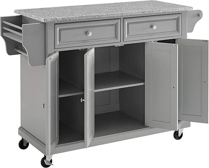 Crosley Furniture Full Size Granite Top Rolling Kitchen Island Storage Cart, Microwave Stand, Spice Rack, Gray