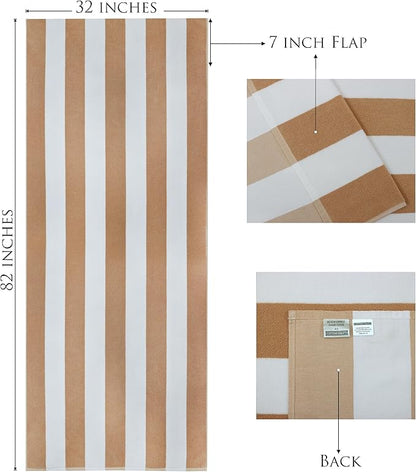 COTTON CRAFT Pool Lounge Chair Cover - 2 Pack Cabana Stripe - Soft Absorbent 100% Cotton Dobby Terry Towel Chaise Lounge Beach Chair Cover - Oversized 32 W x 82 Length x 7 inch Pocket – Linen
