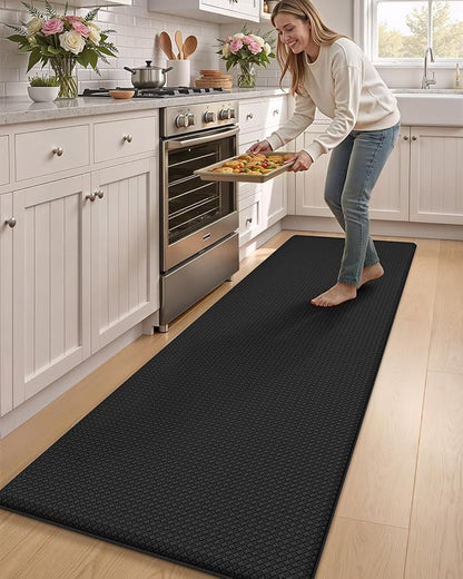 Color&Geometry Anti Fatigue Cushion Kitchen Mat for Floor -24"x87",Wide,Easy Clean, Water & Oil Proof, Anti Slip, Foam Rubber Runner Rug for Front Sink Comfort Standing,Black