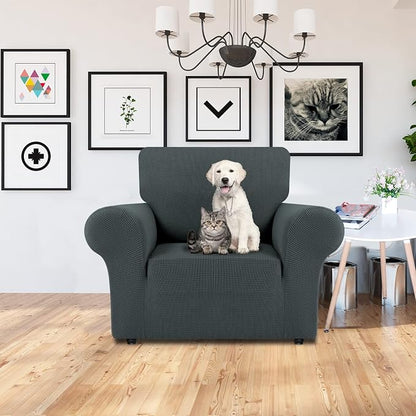 LURKA Stretch Chair Cover for Sofa, 1 Piece Armchair Slipcover, Grey | Soft Stretch Jacquard, Fits 31"-55" Armchairs, Elastic Bottom for Secure Fit, Machine Washable, Pet & Kid Friendly
