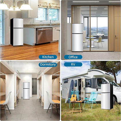 5.0 Cu. Ft Dorm Fridge for Apartment with Freezer Small Refrigerator Silver | Compact Refrigerator 7-Level Adjustable Thermostat, Adjustable Glass Shelves Compact Mini Fridge for Kitchen, Dorm, Office