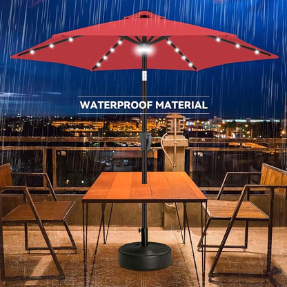 Solar Patio Umbrella with Centre Light, 7.5 ft Red | 24 LED Lights, UV Protection, Small Solar Outdoor Umbrella for Porch, Deck, Pool, Table, Garden, Provides Evening Lighting