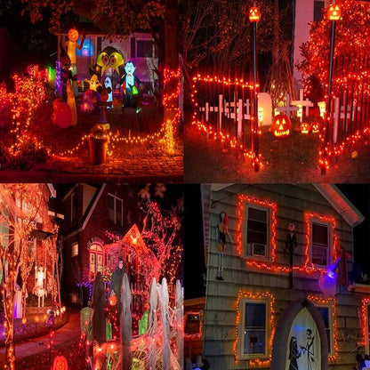 75.8FT 200 LED Extendable Orange Halloween String Lights Indoor Outdoor | Timer & Memory Function & 8 Modes Plug in Mini Twinkle String Lights Waterproof for Fall Halloween Thanksgiving Day Decor