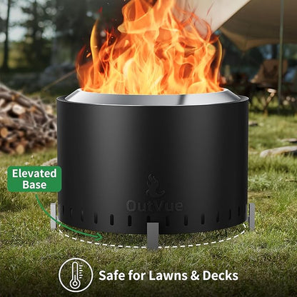OutVue 22 inch Stainless Steel Smokeless Fire Pit, Outdoor Smokeless Firepit, Wood Burning Fire Pits for Camping, Bonfire, Low Smoke Firepit for Outside (Vertical Hole)